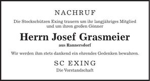 Traueranzeige Josef Grasmeier