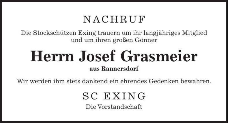 Traueranzeige Josef Grasmeier