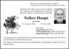 Traueranzeige Volker Haupt