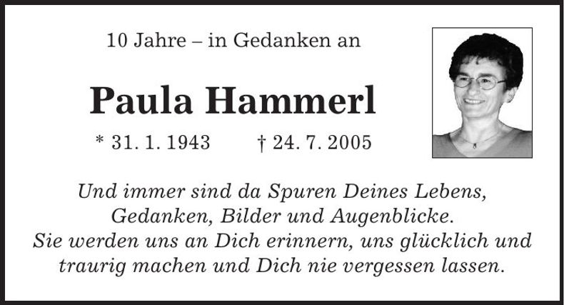 Traueranzeige Paula Hammerl