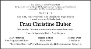 Traueranzeige Christine Huber