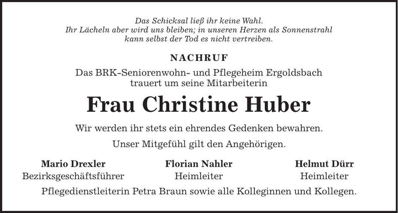 Traueranzeige Christine Huber