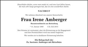 Traueranzeige Irene Amberger