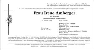 Traueranzeige Irene Amberger