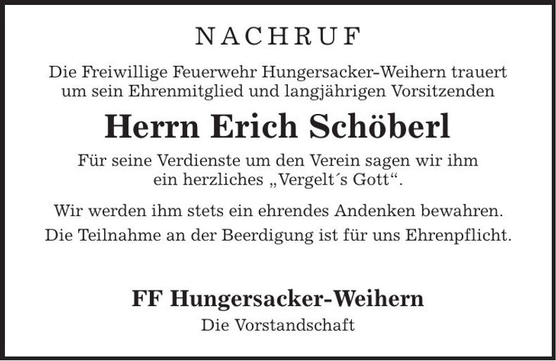 Traueranzeige Erich Schöberl