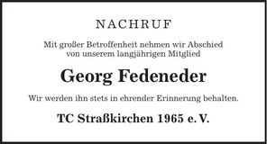 Traueranzeige Georg Fedeneder