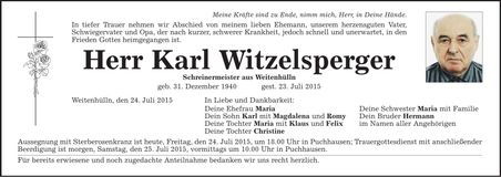 Traueranzeige Karl Witzelsperger