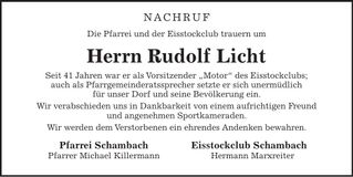 Traueranzeige Rudolf Licht