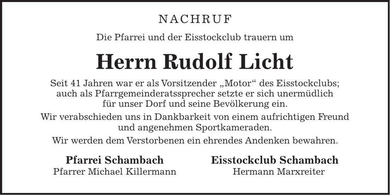 Traueranzeige Rudolf Licht