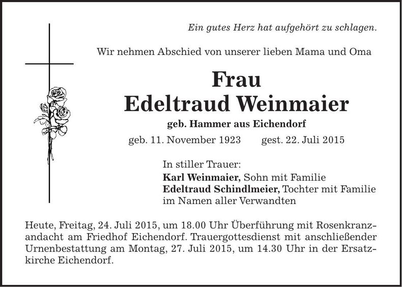 Traueranzeige Edeltraud Weinmaier