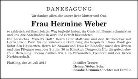 Traueranzeige Hermine Weber