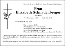 Traueranzeige Elisabeth Schnadenberger