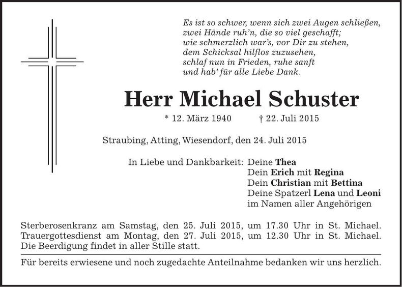 Traueranzeige Michael Schuster