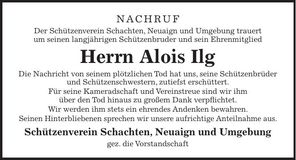 Traueranzeige Alois Ilg