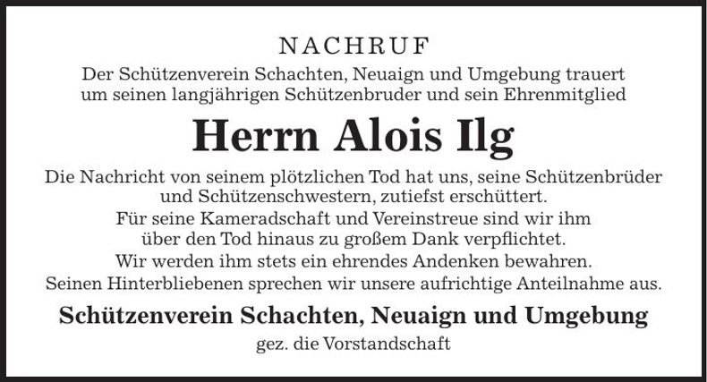 Traueranzeige Alois Ilg
