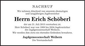 Traueranzeige Erich Schöberl