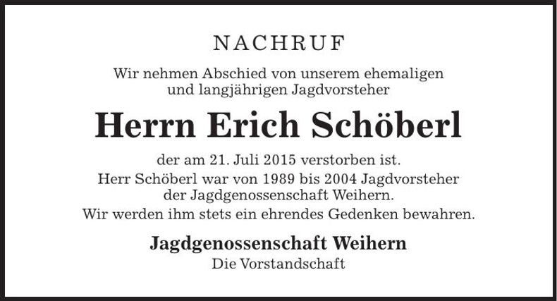 Traueranzeige Erich Schöberl