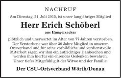 Traueranzeige Erich Schöberl