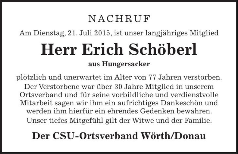 Traueranzeige Erich Schöberl