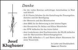 Traueranzeige Josef Klugbauer