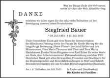 Traueranzeige Siegfried Bauer