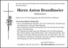 Traueranzeige Anton Branldmeier