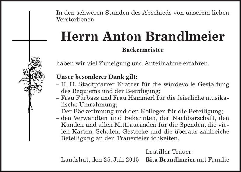 Traueranzeige Anton Branldmeier