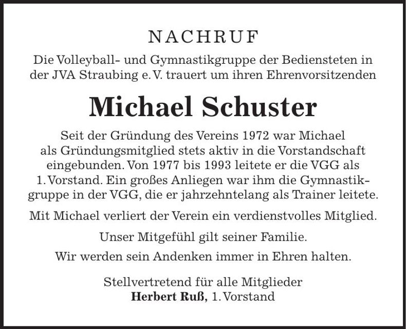 Traueranzeige Michael Schuster