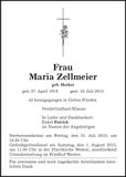 Traueranzeige Maria Zellmeier