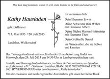 Traueranzeige Katharina Hausladen