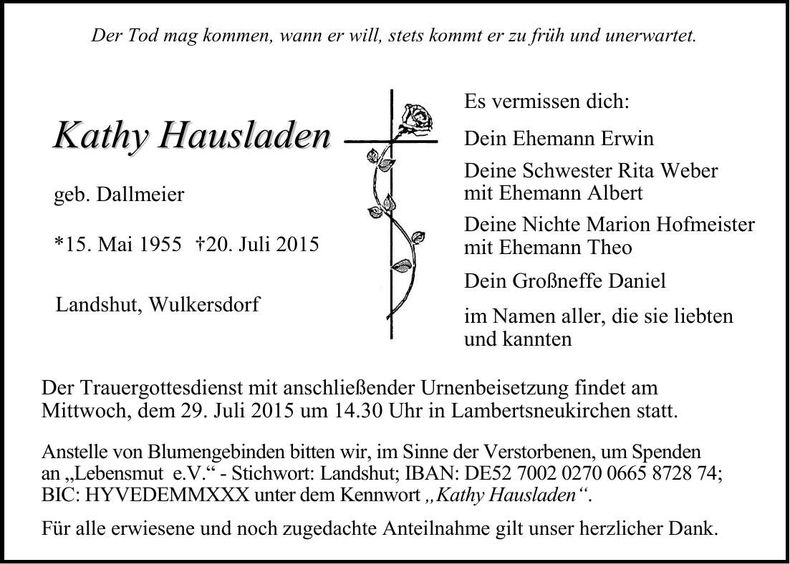 Traueranzeige Katharina Hausladen