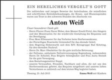 Traueranzeige Anton Weiß