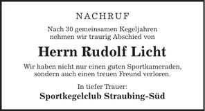Traueranzeige Rudolf Licht