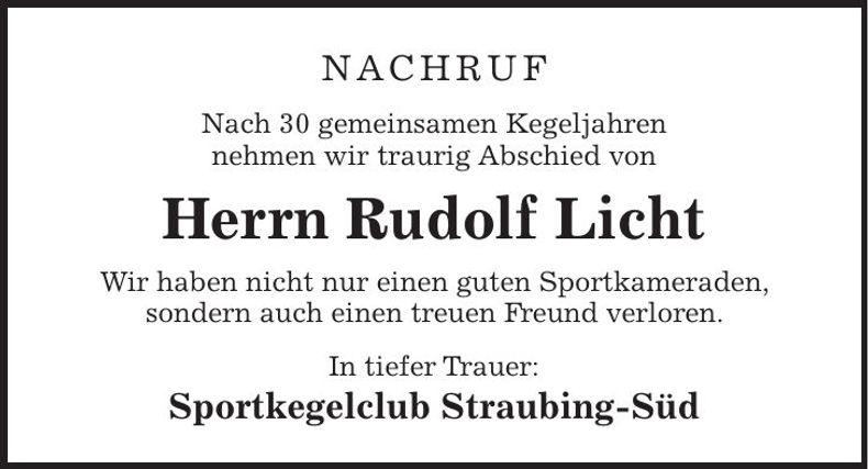 Traueranzeige Rudolf Licht