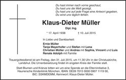 Traueranzeige Klaus-Dieter Müller