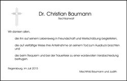 Traueranzeige Dr. Christian Baumann