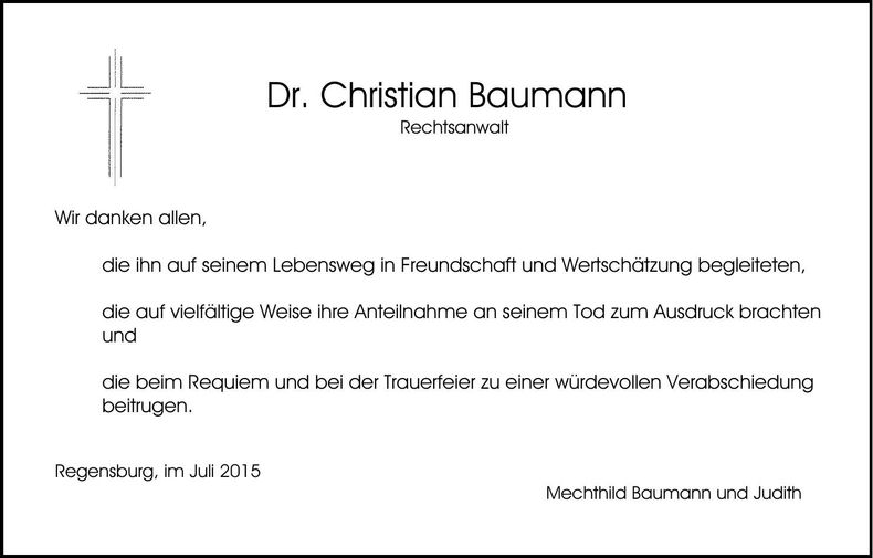 Traueranzeige Dr. Christian Baumann