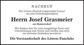 Traueranzeige Josef Grasmeier