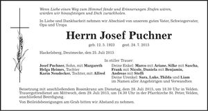 Traueranzeige Josef Puchner