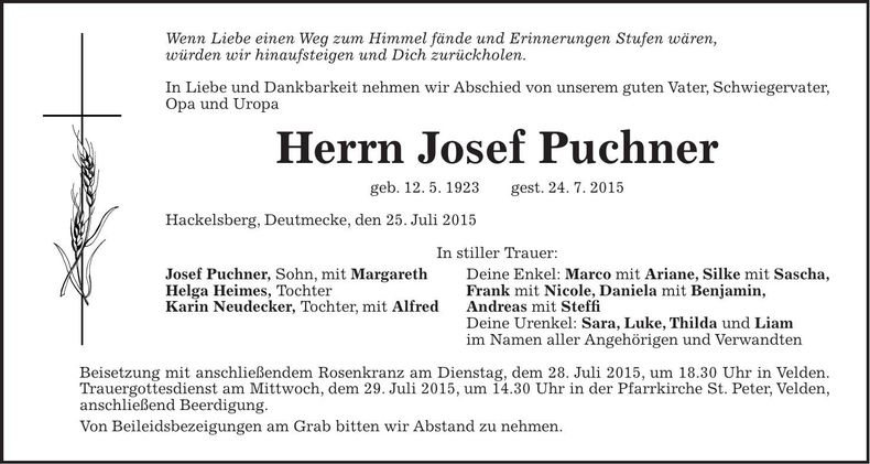 Traueranzeige Josef Puchner