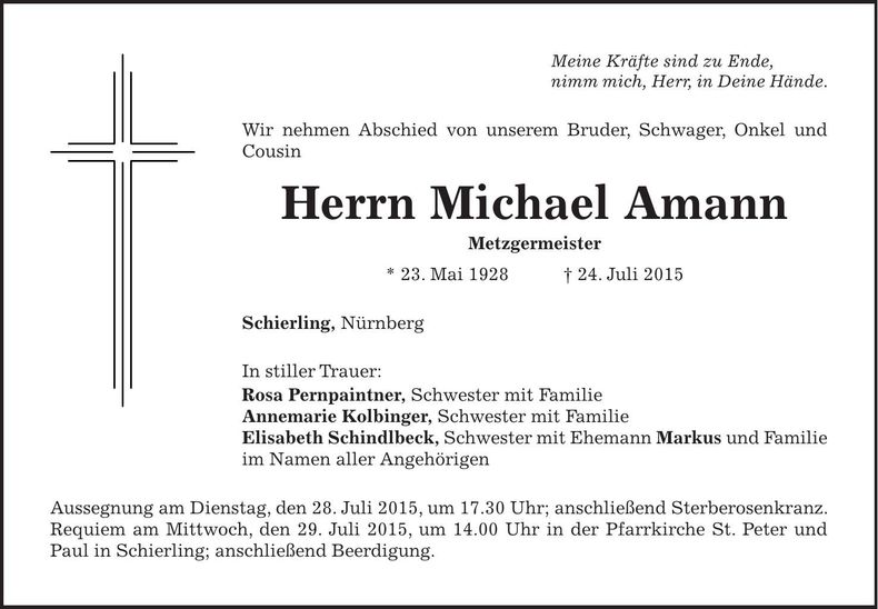 Traueranzeige Michael Amann