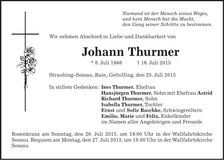 Traueranzeige Johann Thurmer
