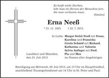 Traueranzeige Erna Neeß