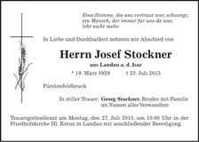Traueranzeige Josef Stockner