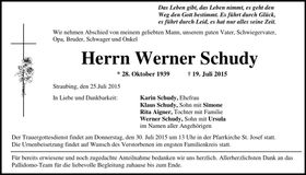 Traueranzeige Werner Schudy