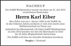 Traueranzeige Karl Eiber