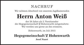 Traueranzeige Anton Weiß
