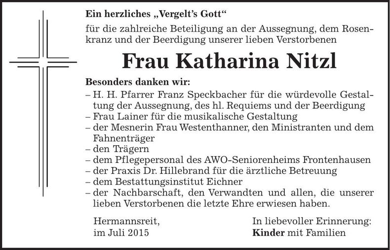 Traueranzeige Katharina Nitzl