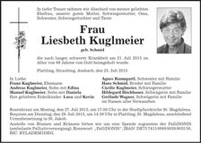 Traueranzeige Liesbeth Kuglmeier