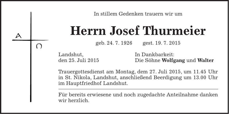 Traueranzeige Josef Thurmeier